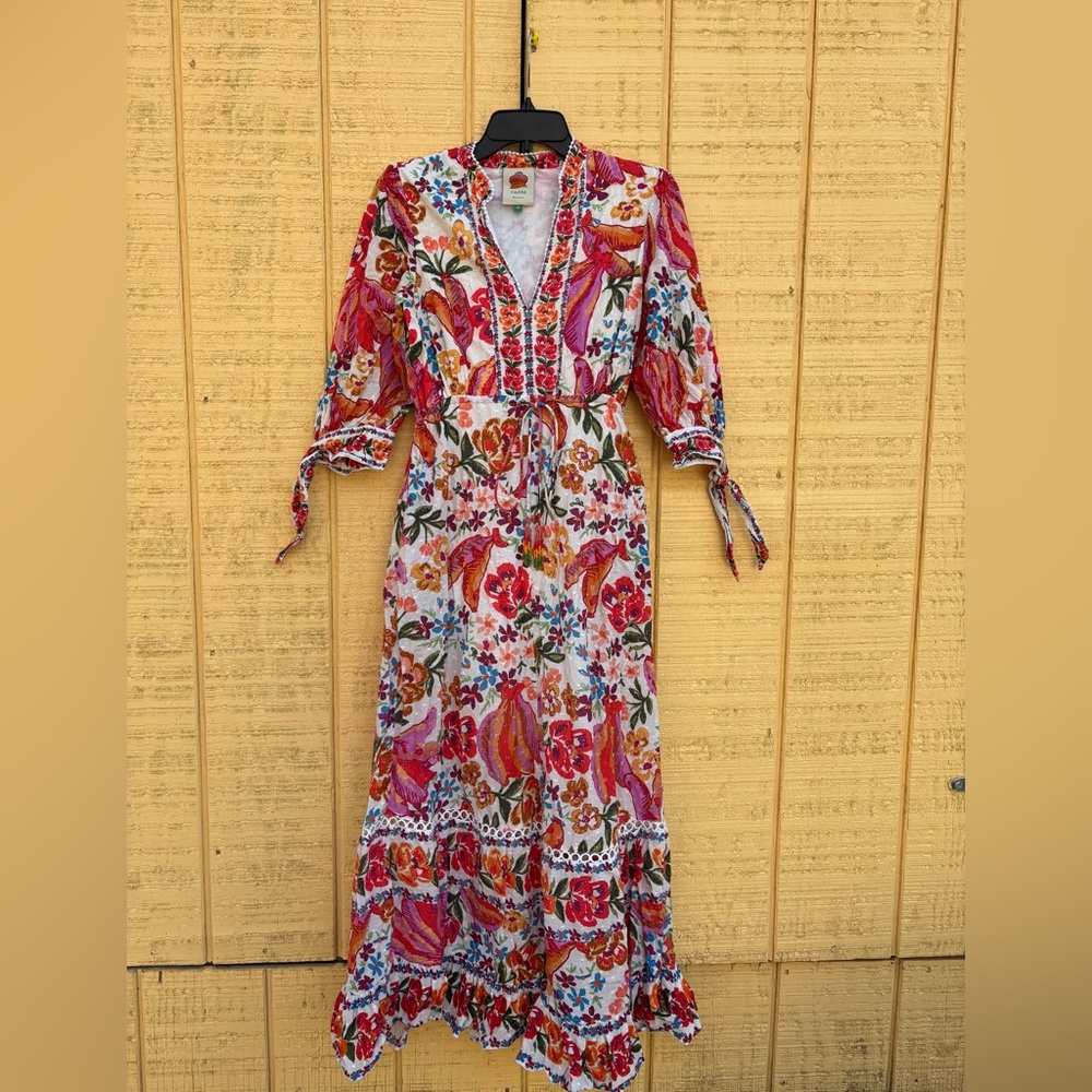 FARM Rio Pink Floral V-Neck Maxi Dress with Tie Sleeves - Picture 4 of 16